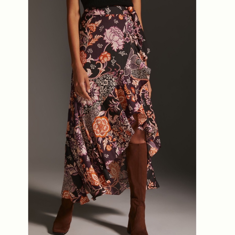 NWT Anthropologie Maeve Ruffled True Wrap Floral Flowy Maxi Skirt - Picture 3 of 17